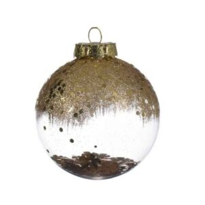 Decoris Shatterproof Bauble with Glitter in Transparent & Gold