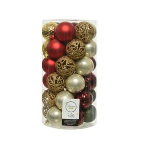 Decoris Shatterproof Baubles in Red, Gold & Green (Pack of 37)