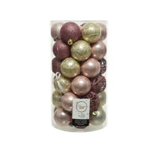 Decoris Shatterproof Baubles in Pink & Gold (Pack of 37)
