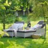 Two Bramblecrest Monterey Dove Grey Rattan Sun-Lounger Sets with Side Tables