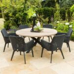 4 Seasons Outdoor Lisboa 6 Seat Round Dining Set in Polyloom Anthracite with Louvre Table