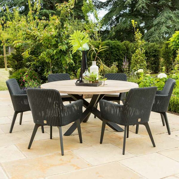 4 Seasons Outdoor Lisboa 6 Seat Dining Set in Anthracite with Round Louvre Table