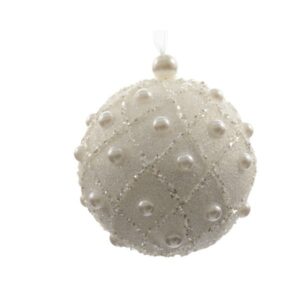 Decoris Foam Bauble with Glitter & Pearls in White