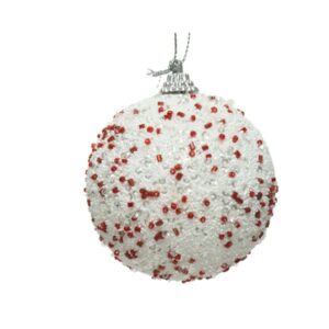 Decoris Foam Bauble with Glitter & Beads in White & Red