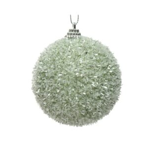 Decoris Foam Bauble with Tinsel in Sage Green