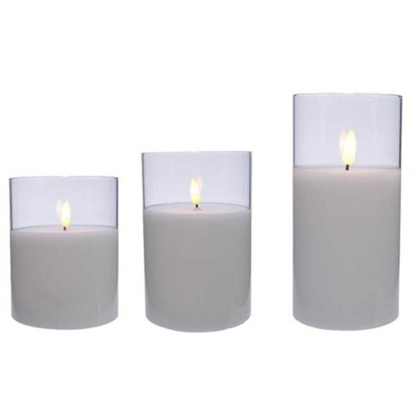 Lumineo Set of 3 White LED Wax Candles Warm White