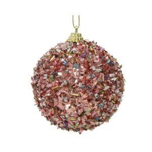 Decoris Foam Bauble with Glitter, Sequins & Stone in Pink