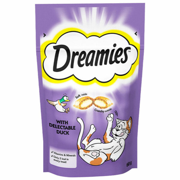 60g pack of Dreamies™ with Delectable Duck
