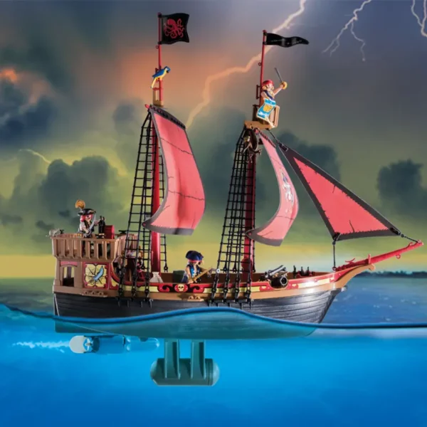 PLAYMOBIL Pirates Large Floating Pirate Ship with Cannon in water