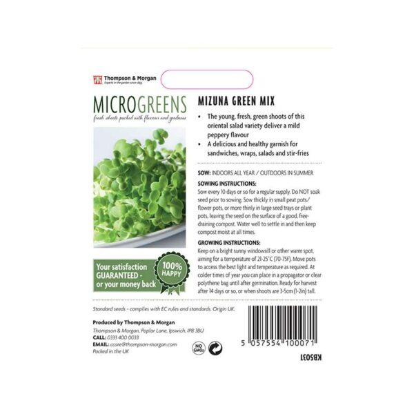 Thompson & Morgan Microgreens Mizuna Green Mix Seeds Detail