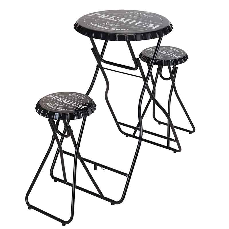Bottle Top Foldable Table Set With 2 Stools, Bottle Cap Bar Stools