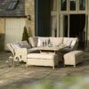 Bramblecrest Chedworth Modular Sofa, Square Casual Dining & Fire Pit Set in Sandstone showing reclining left hand sofa