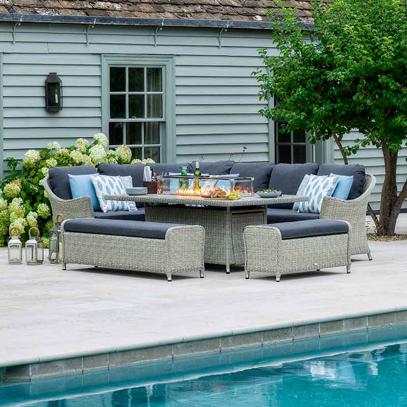 Bramblecrest Monterey Modular Sofa Set with Large Rectangular Firepit Table in Dove Grey
