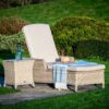 Bramblecrest Monterey Sun-Lounger & High Coffee Table with Ceramic Top in Sandstone