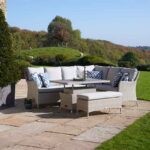 Bramblecrest Tetbury Modular Sofa, Casual Dining Table & Bench Set in Nutmeg in garden