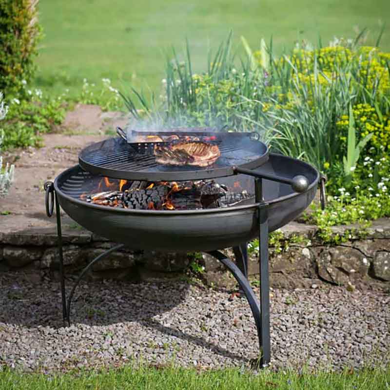 Plain Jane Firepit With Swing Arm Bbq Rack, Weber Fire Pit In Stock