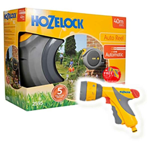 Hozelock Auto Reel with hose (40m) + FREE Multi Spray Plus with 6 settings
