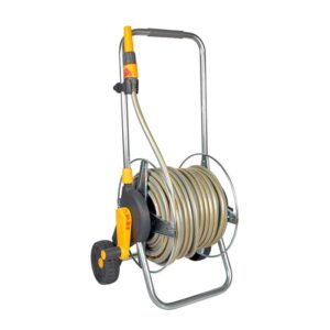 Hozelock Premium Assembled Metal Cart (50m) with hose, nozzle & fittings