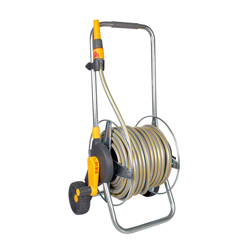 Hozelock Premium Assembled Metal Cart 50m With Hose, Nozzle & Fittings