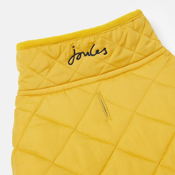 Joules Antique Gold Quilted Dog Coat cut out close up of top collar