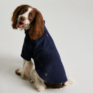 Joules Navy Dog Fleece lifestyle with dog wearing