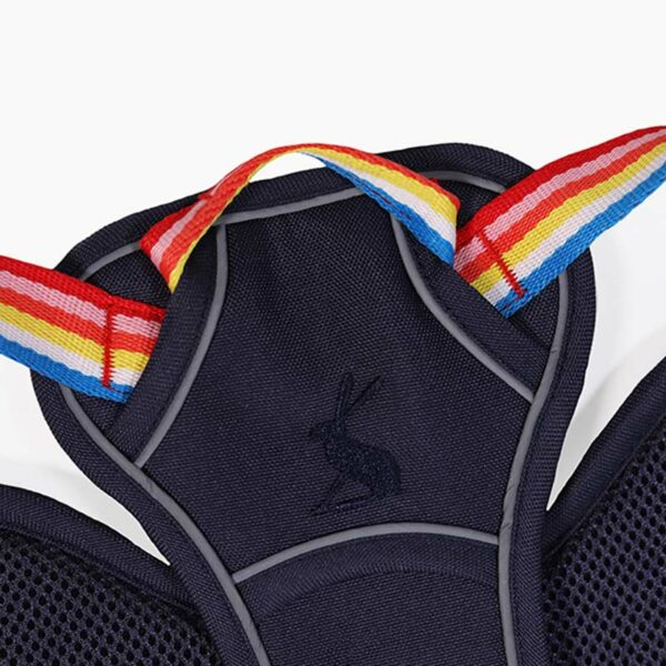 Joules Rainbow Dog Harness - Close up of front with branding