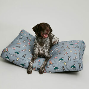 Joules Rainbow Dogs Mattress lifestyle with dog laying down
