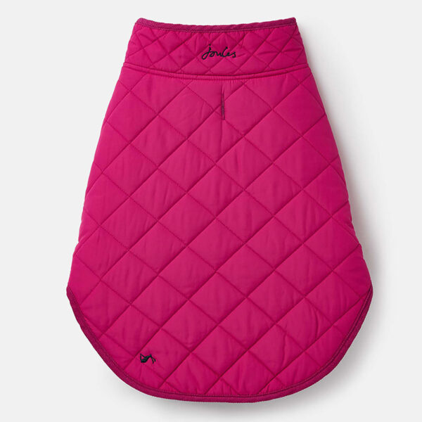 Joules Raspberry Quilted Dog Coat top view