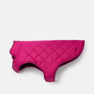 Joules Raspberry Quilted Dog Coat side view