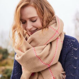 Joules Stamford Checked Scarf - Camel Pink Check