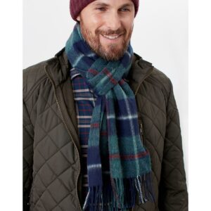 Joules Tytherton Wool Checked Scarf Green Multi Check