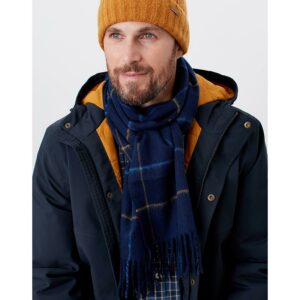 Joules Tytherton Wool Checked Scarf Navy Yellow Check