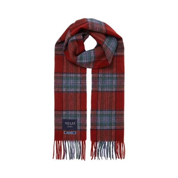 Joules Tytherton Wool Checked Scarf - Red Marl Check