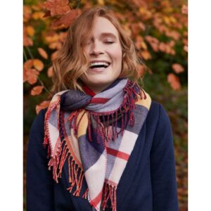 Joules Wilstow Triangle Checked Scarf - Navy Gold Check