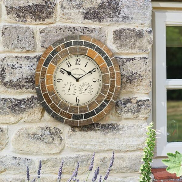 Outside In Stonegate Mosaic Wall Clock & Thermometer Lifestyle