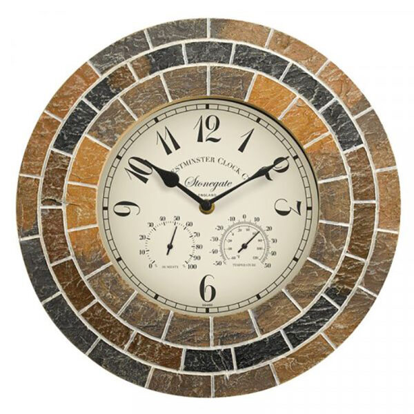Outside In Stonegate Mosaic Wall Clock & Thermometer Product