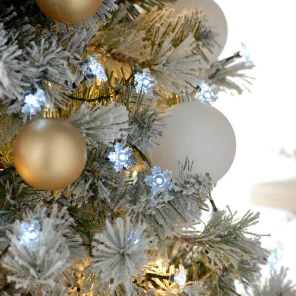 Festive White Snowflake LED String Lights with Timer