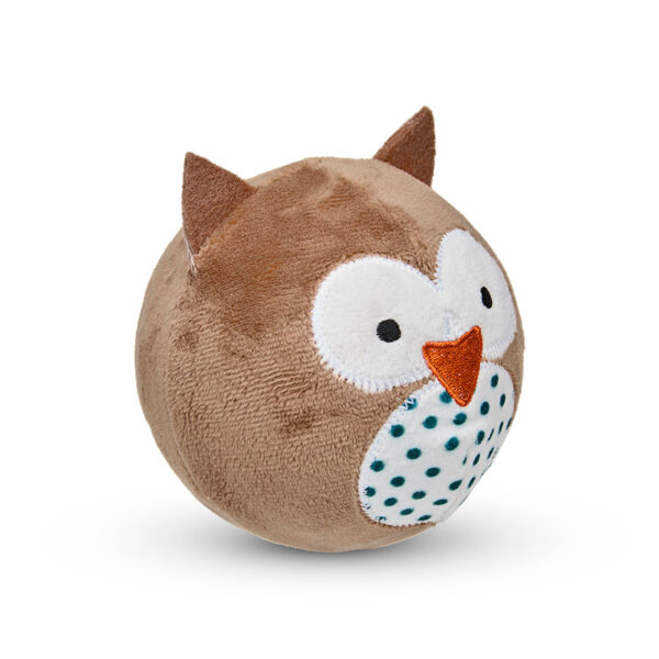 Petface Round Owl Plush Ball Dog Toy side view