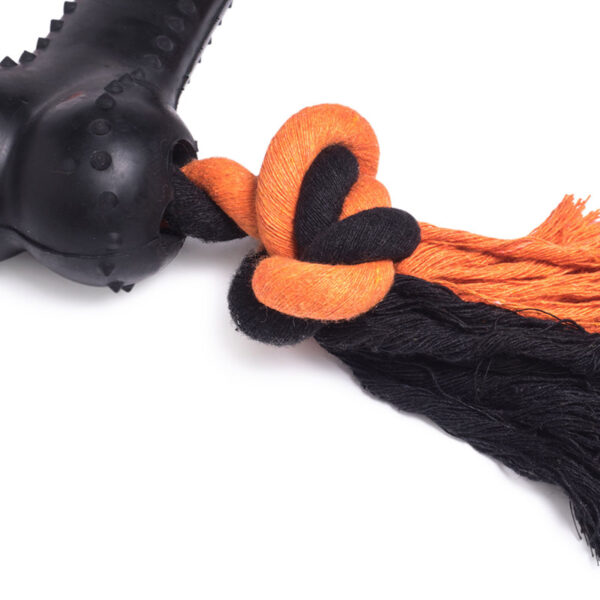 Petface Seriously Strong Rubber Bone Tugger Dog Toy close up of rope and bone