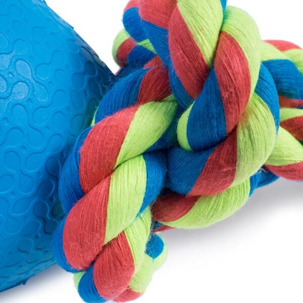 Petface Toyz Large Rugby Tugger close up of rope knot 2