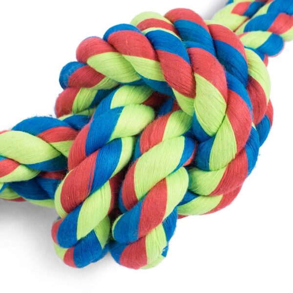 Petface Toyz Large Rugby Tugger close up of rope knot
