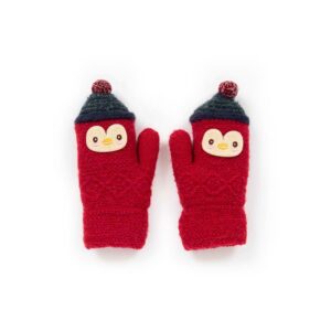 Powder Kid's Woolly Penguin Mittens in Scarlet