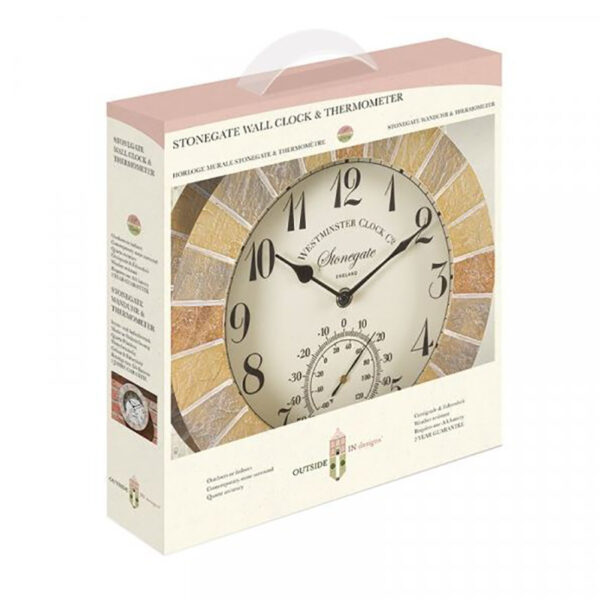 Smart Garden Outside In Stonegate Wall Clock & Thermometer 10 inch Packaging