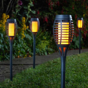 Smart Solar Party Flaming Torch Slate Grey 5 pk Lifestyle