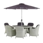 The Bramblecrest Monterey 6 Seat Oval Dining Set in Dove Grey with Parasol & Base