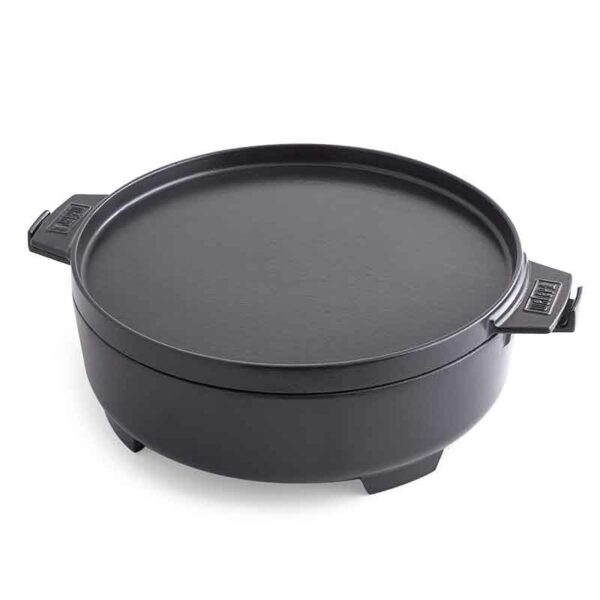 The Weber Dutch Oven Duo stacks for storage