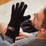Weber BBQ Leather Gloves in use