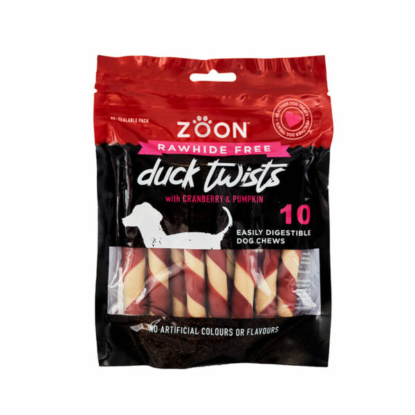 Zoon Rawhide Free 10 Duck, Cranberry & Pumpkin Twists 170g packaging front