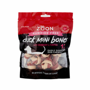 Zoon Rawhide Free 12 Duck, Cranberry & Pumpkin Mini Bone Dog Treats 240g packaging front