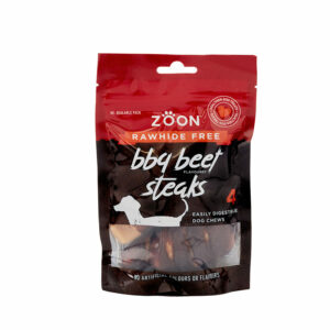 Zoon Rawhide Free 4 BBQ Beef Steaks packaging front